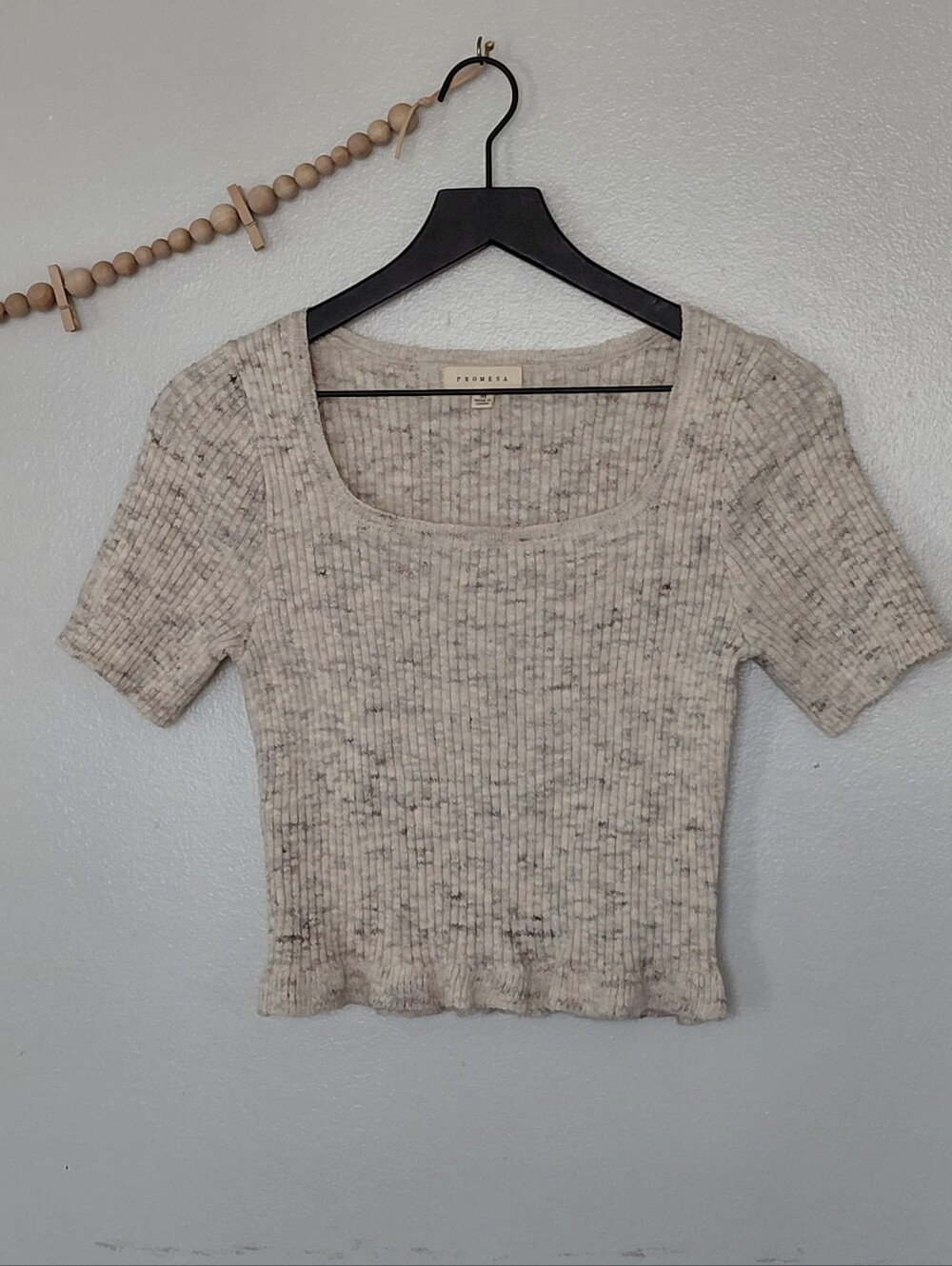 Promesa Ribbed 3/4 Sleeve Short Sleeve Linen Blend Sweater Blouse M